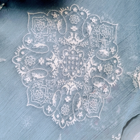 Sheer Blue Boho Blouse Flared Sleeves Hint of Mint Small - Picture 4 of 8